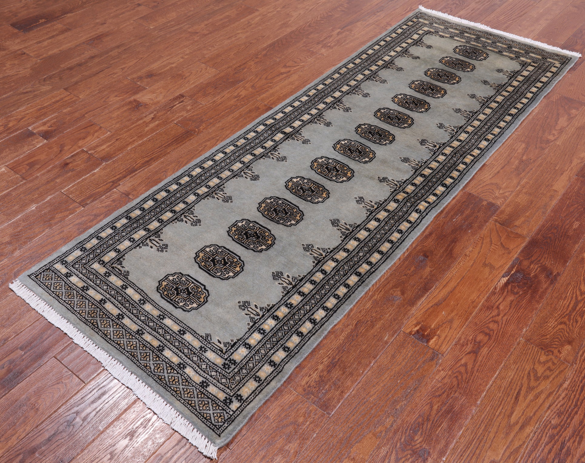 Grey Bokhara Hand Knotted Wool Runner Rug - 2' 6" X 7' 4"