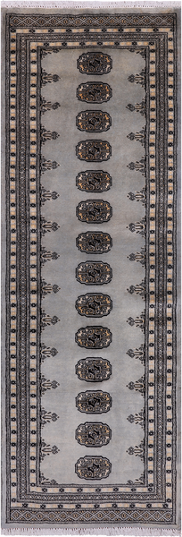 Grey Bokhara Hand Knotted Wool Runner Rug - 2' 6" X 7' 4"