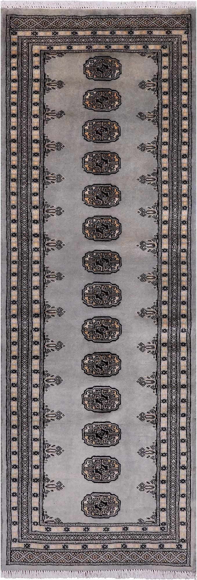 Grey Bokhara Hand Knotted Wool Runner Rug - 2' 6" X 7' 4"