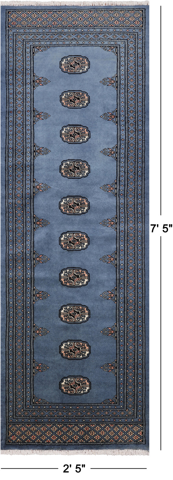Blue Bokhara Handmade Wool Runner Rug - 2' 5" X 7' 5"