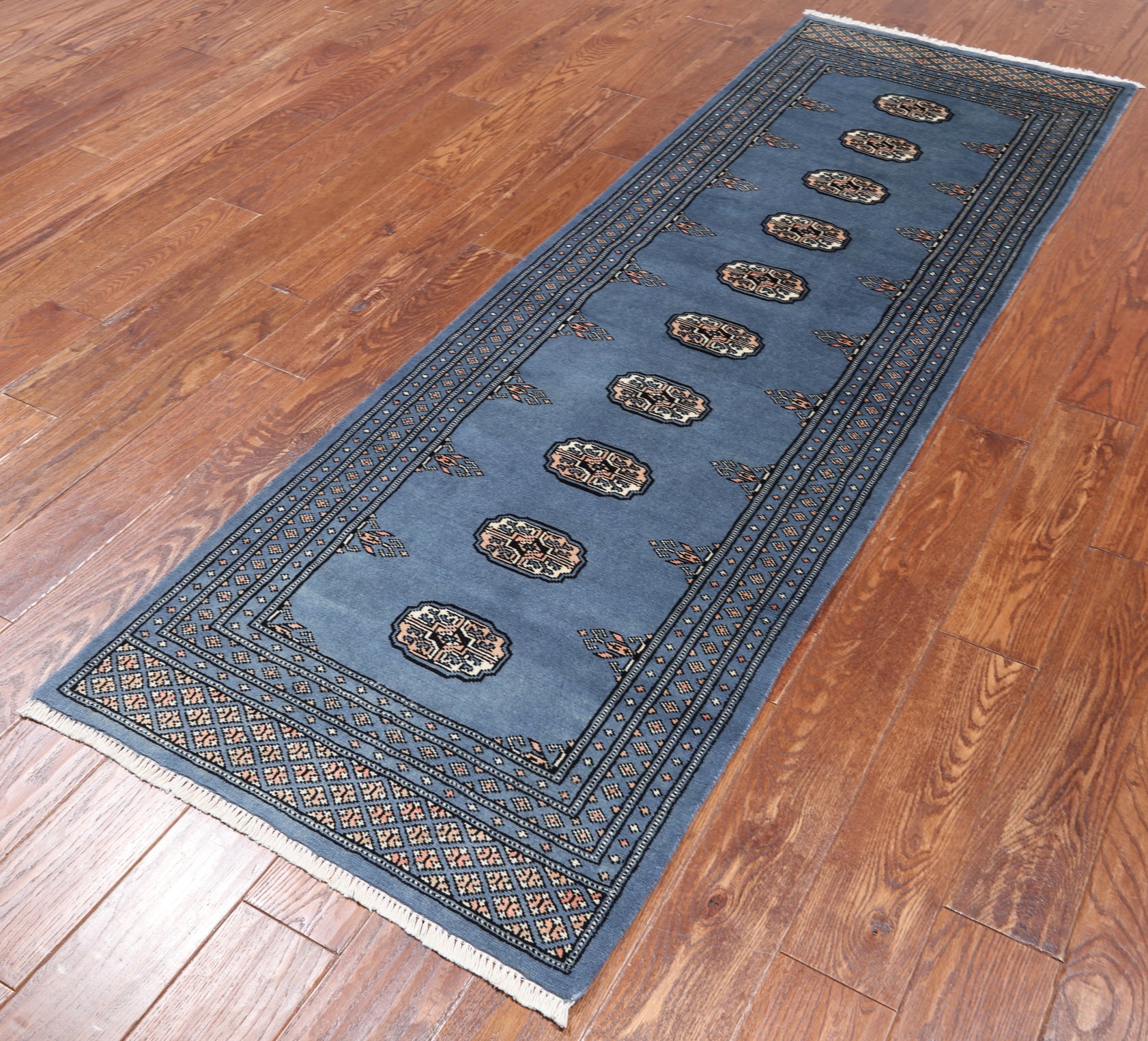 Blue Bokhara Handmade Wool Runner Rug - 2' 5" X 7' 5"