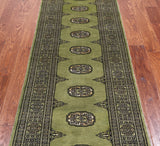 Green Bokhara Hand Knotted Wool Runner Rug - 2' 6" X 7' 5"