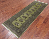 Green Bokhara Hand Knotted Wool Runner Rug - 2' 6" X 7' 5"
