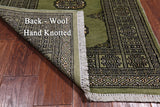Green Bokhara Hand Knotted Wool Runner Rug - 2' 6" X 7' 5"