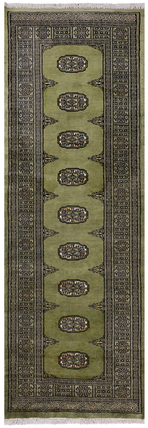 Green Bokhara Hand Knotted Wool Runner Rug - 2' 6" X 7' 5"