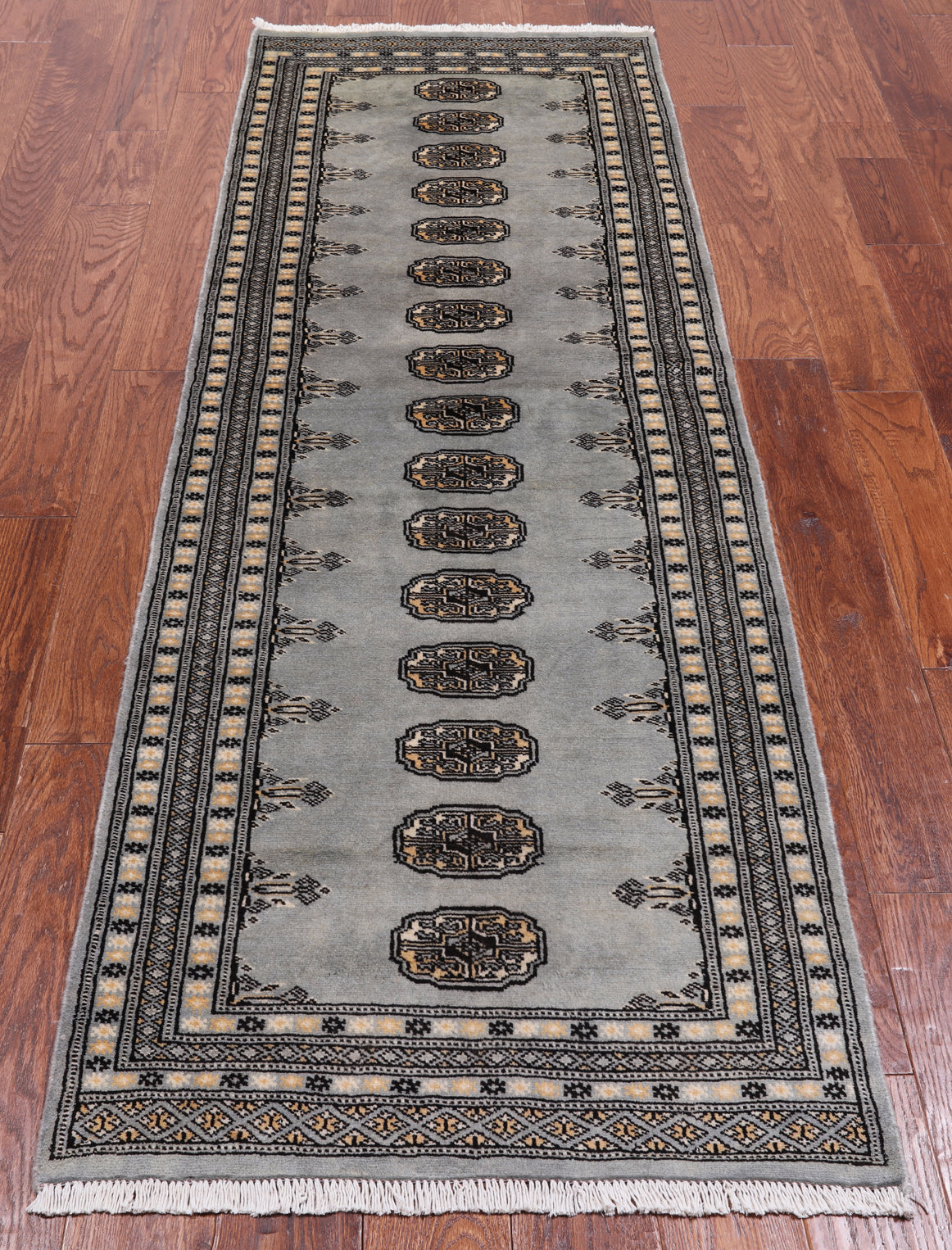 Grey Bokhara Hand Knotted Wool Runner Rug - 2' 5" X 7' 6"