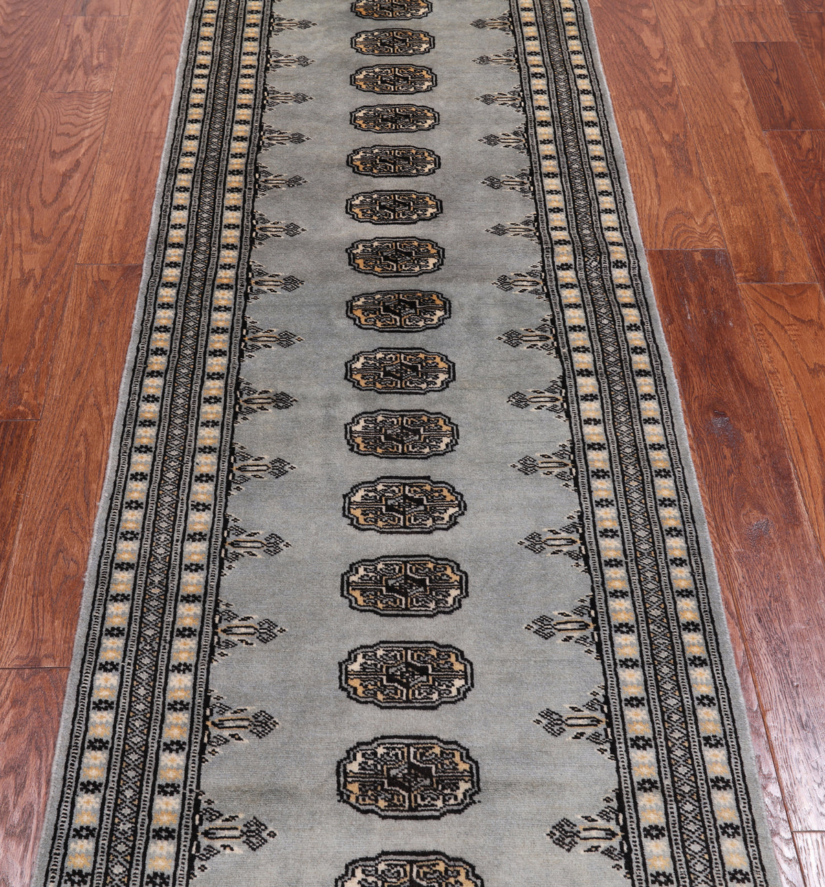 Grey Bokhara Hand Knotted Wool Runner Rug - 2' 5" X 7' 6"