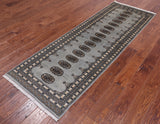 Grey Bokhara Hand Knotted Wool Runner Rug - 2' 5" X 7' 6"
