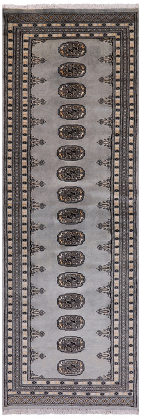 Grey Bokhara Hand Knotted Wool Runner Rug - 2' 5" X 7' 6"