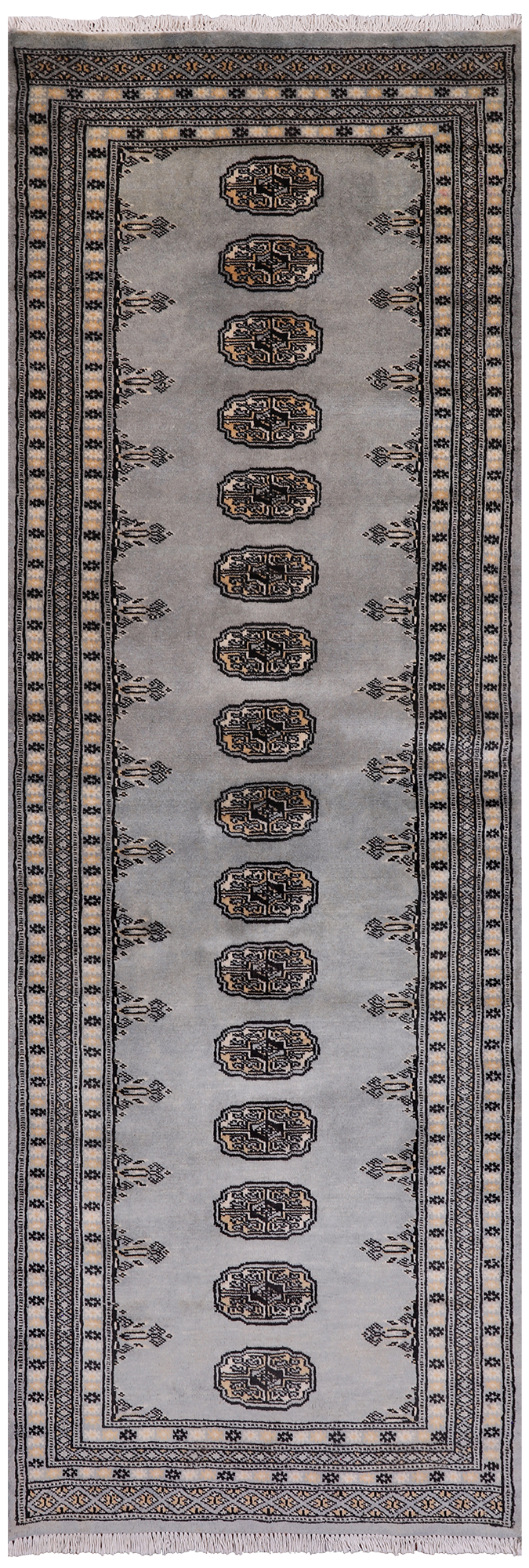 Grey Bokhara Hand Knotted Wool Runner Rug - 2' 5" X 7' 6"