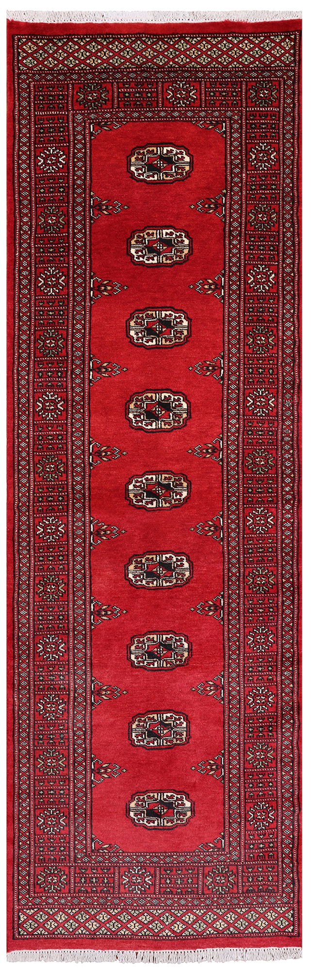 Red Bokhara Hand-Knotted Wool Runner Rug - 2' 6" X 7' 9"