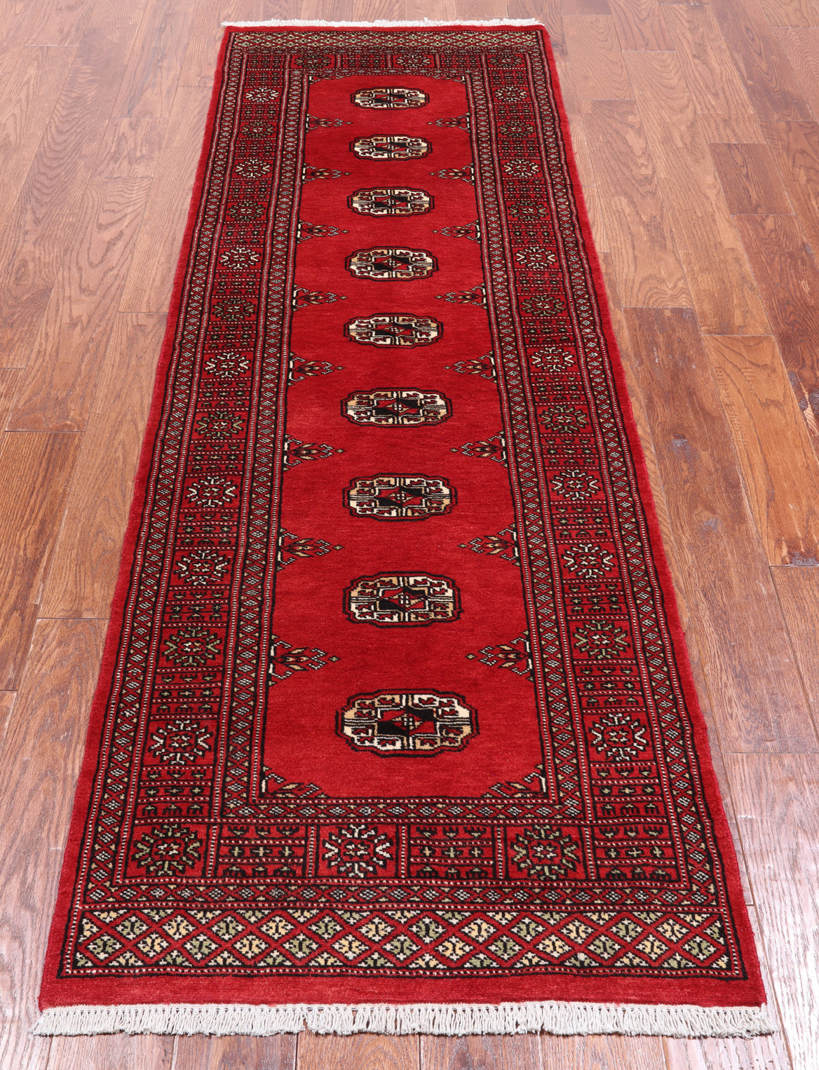 Red Bokhara Hand-Knotted Wool Runner Rug - 2' 6" X 7' 9"