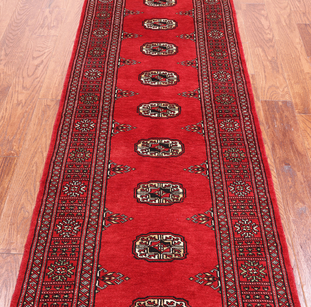 Red Bokhara Hand-Knotted Wool Runner Rug - 2' 6" X 7' 9"