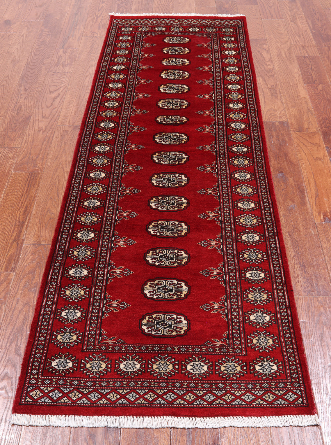 Red Bokhara Hand Knotted Wool Runner Rug - 2' 6" X 7' 9"
