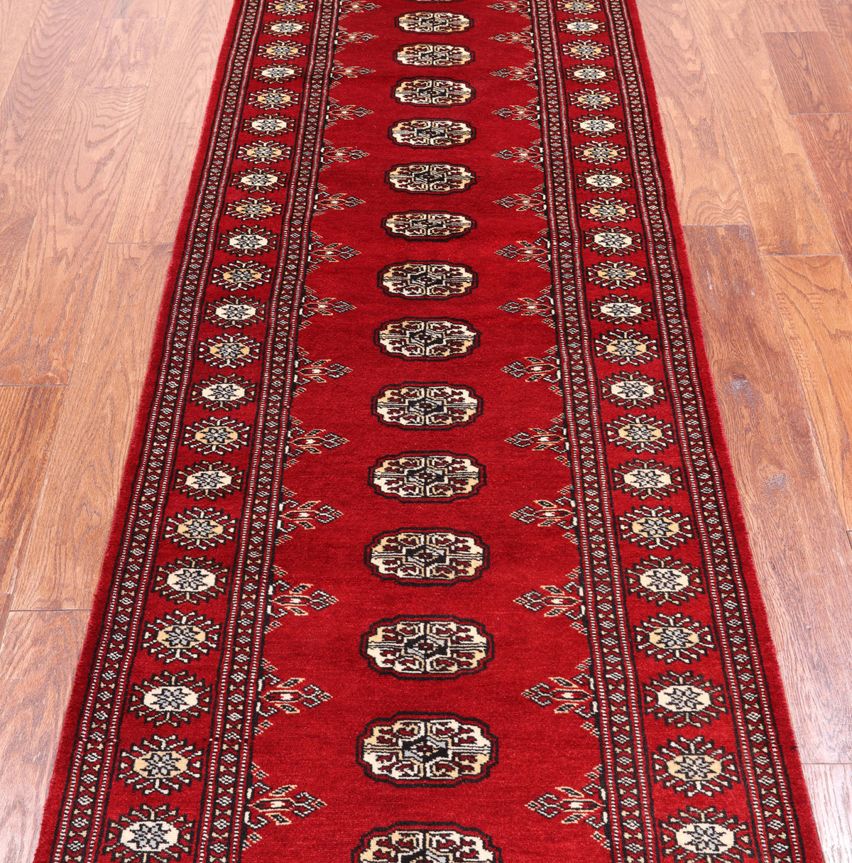 Red Bokhara Hand Knotted Wool Runner Rug - 2' 6" X 7' 9"