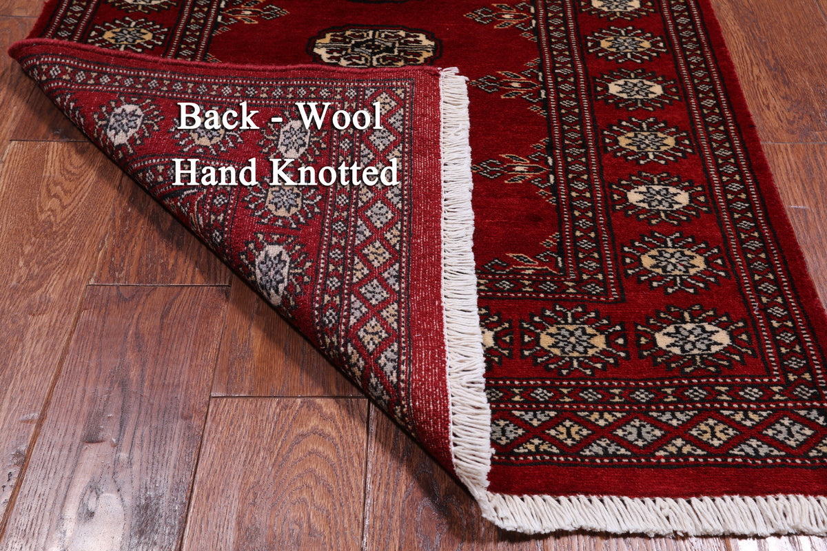 Red Bokhara Hand Knotted Wool Runner Rug - 2' 6" X 7' 9"