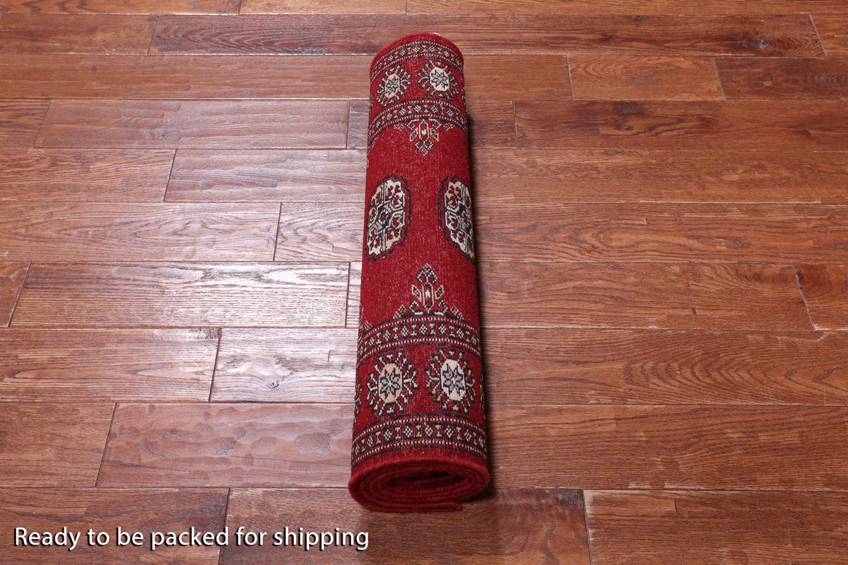 Red Bokhara Hand Knotted Wool Runner Rug - 2' 6" X 7' 9"