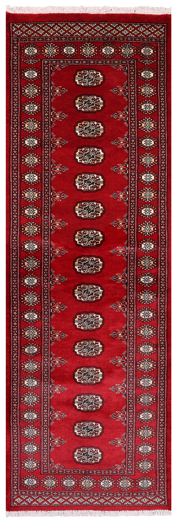 Red Bokhara Hand Knotted Wool Runner Rug - 2' 6" X 7' 9"