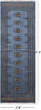 Blue Bokhara Hand-Knotted Wool Runner Rug - 2' 6" X 7' 3"