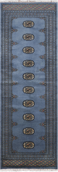 Blue Bokhara Hand-Knotted Wool Runner Rug - 2' 6" X 7' 3"