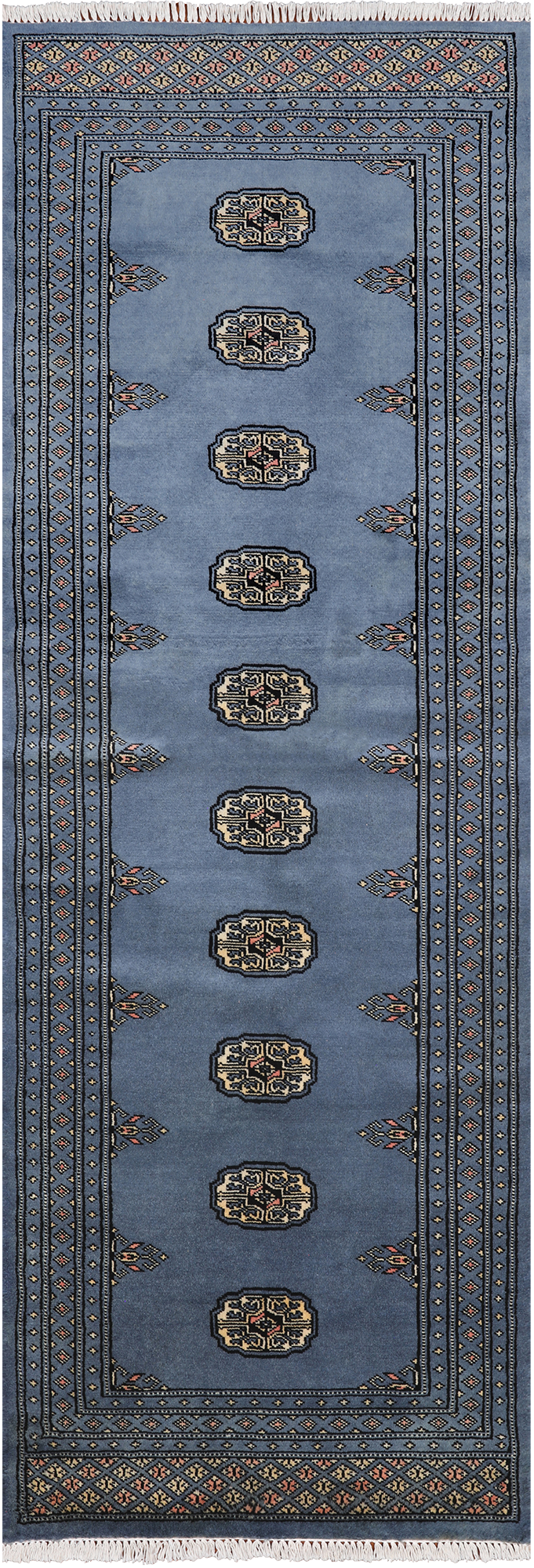 Blue Bokhara Hand-Knotted Wool Runner Rug - 2' 6" X 7' 3"