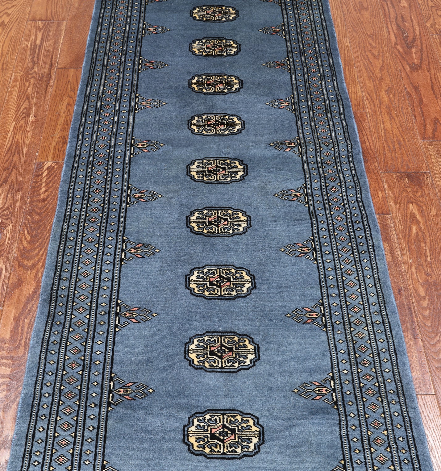 Blue Bokhara Hand-Knotted Wool Runner Rug - 2' 6" X 7' 3"