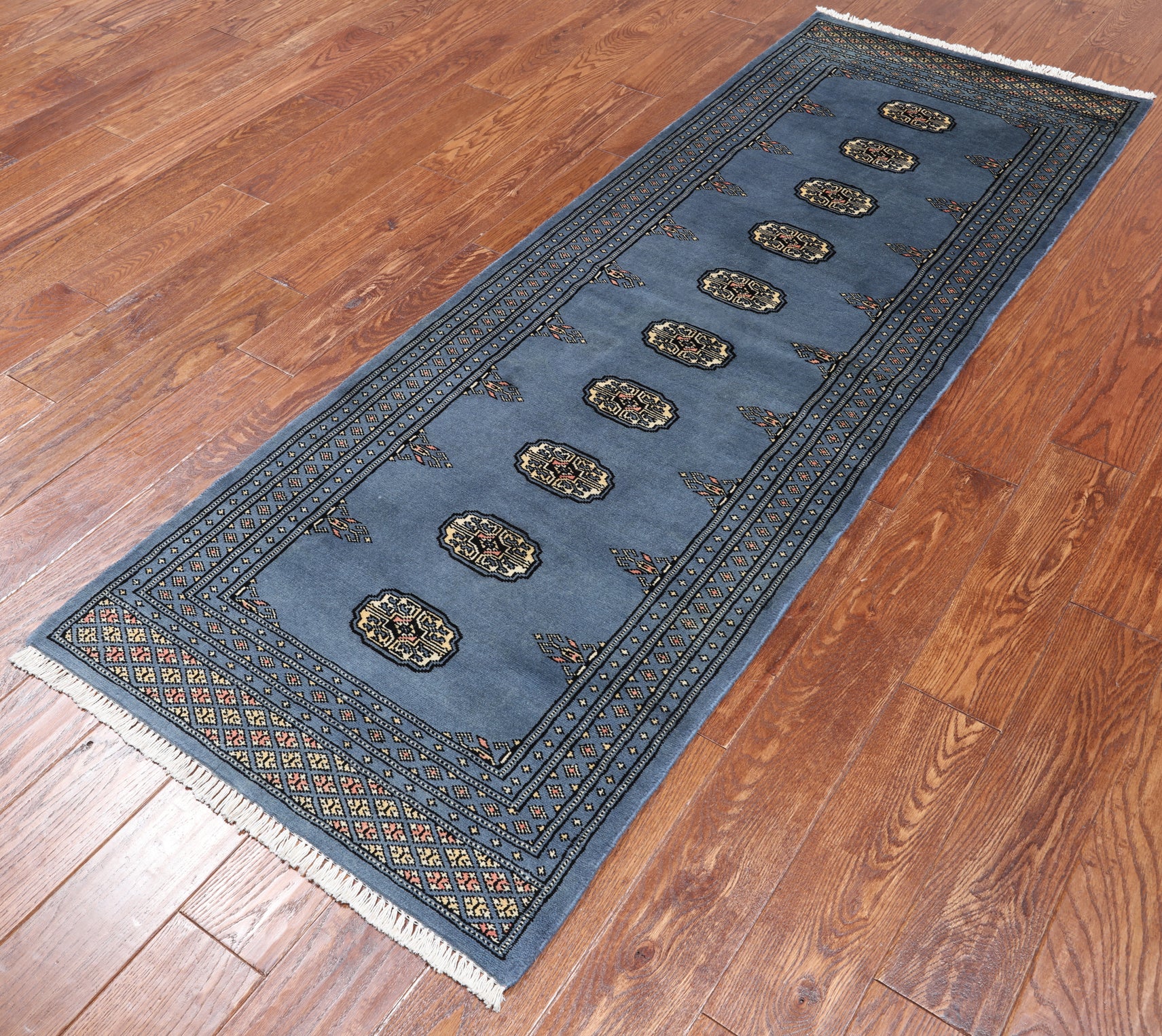 Blue Bokhara Hand-Knotted Wool Runner Rug - 2' 6" X 7' 3"