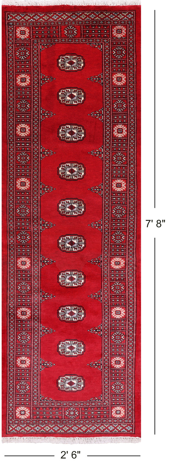Red Bokhara Handmade Wool Runner Rug - 2' 6" X 7' 8"