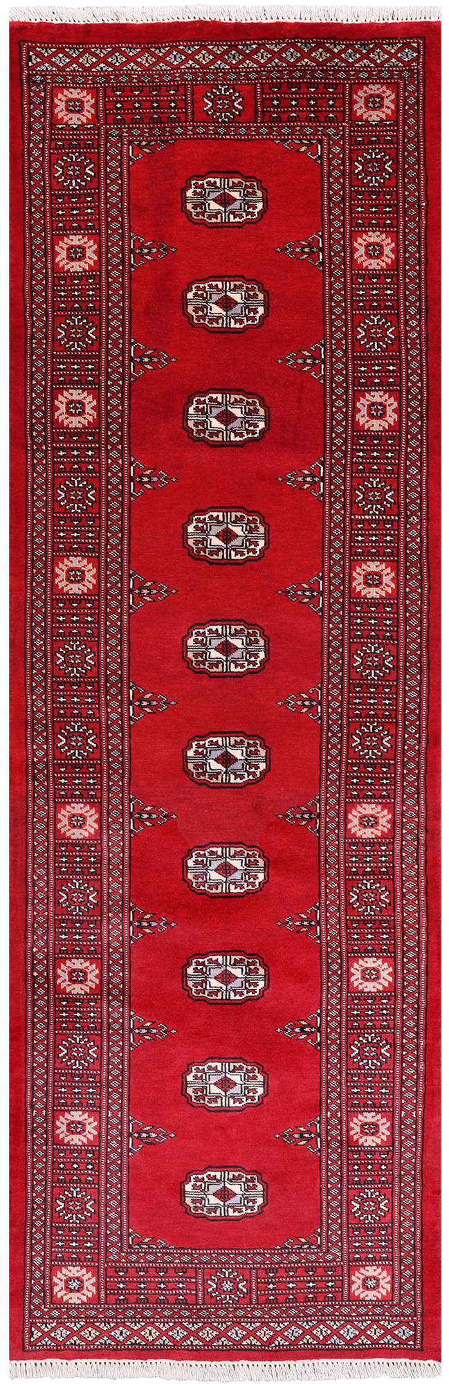 Red Bokhara Handmade Wool Runner Rug - 2' 6" X 7' 8"