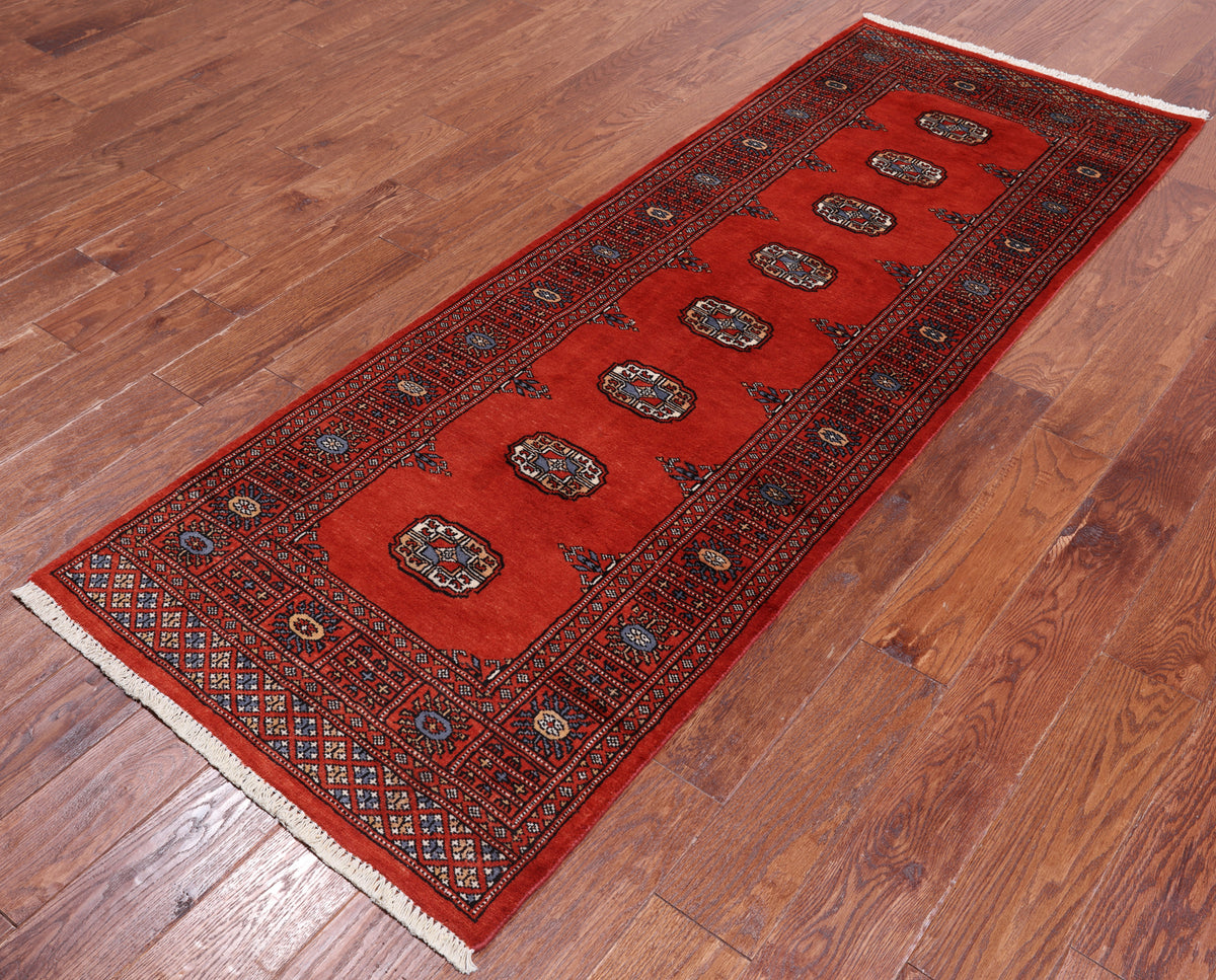 Rust Bokhara Hand-Knotted Wool Runner Rug - 2' 7" X 7' 4"