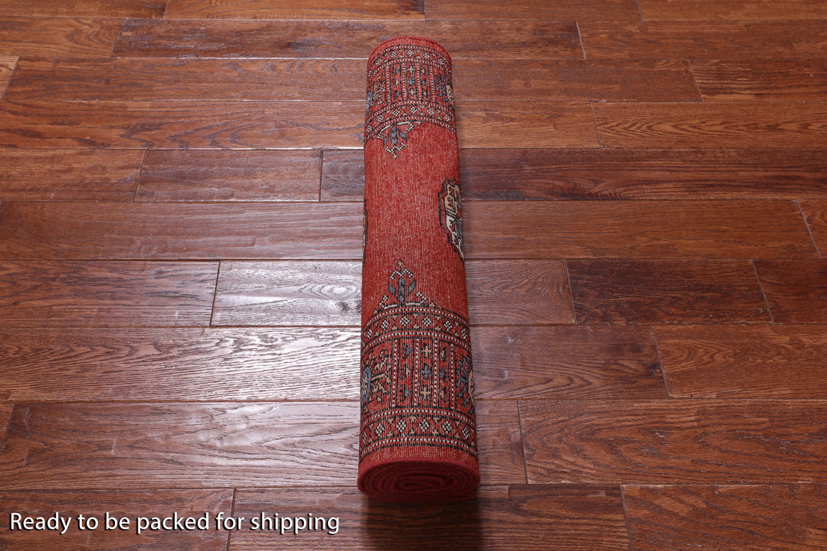 Rust Bokhara Hand-Knotted Wool Runner Rug - 2' 7" X 7' 4"
