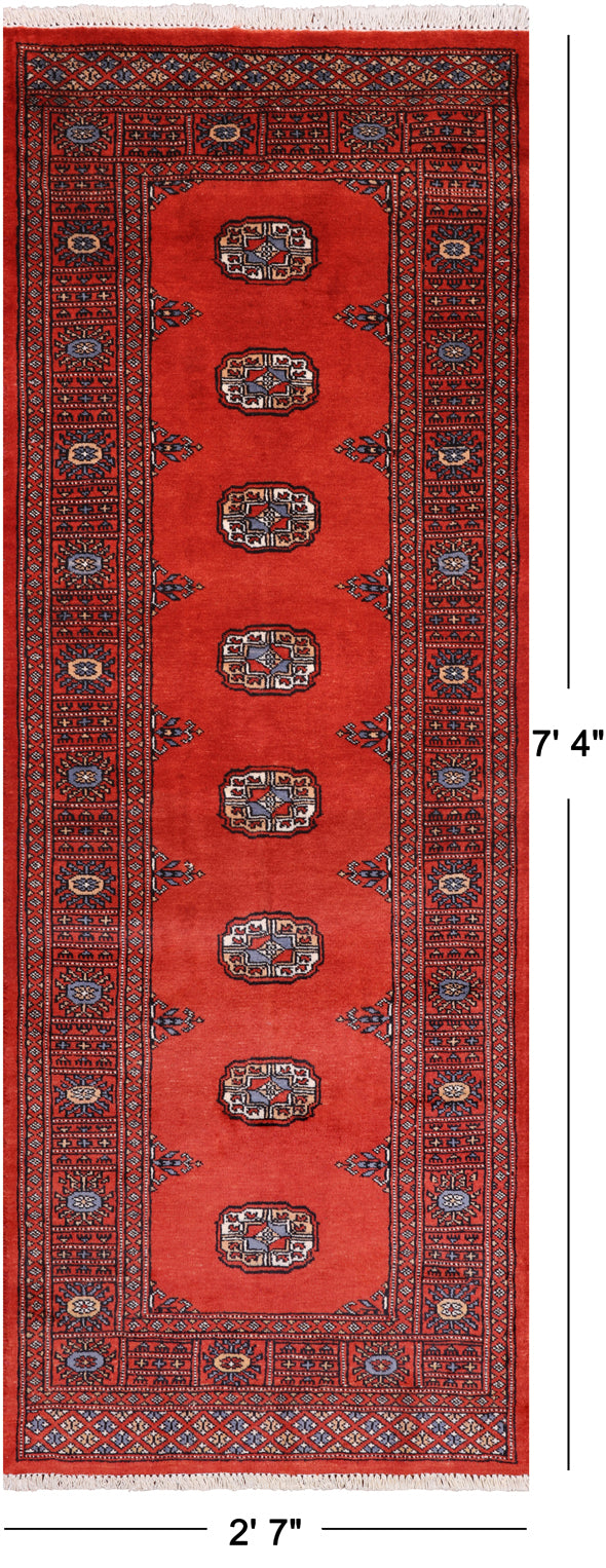Rust Bokhara Hand-Knotted Wool Runner Rug - 2' 7" X 7' 4"