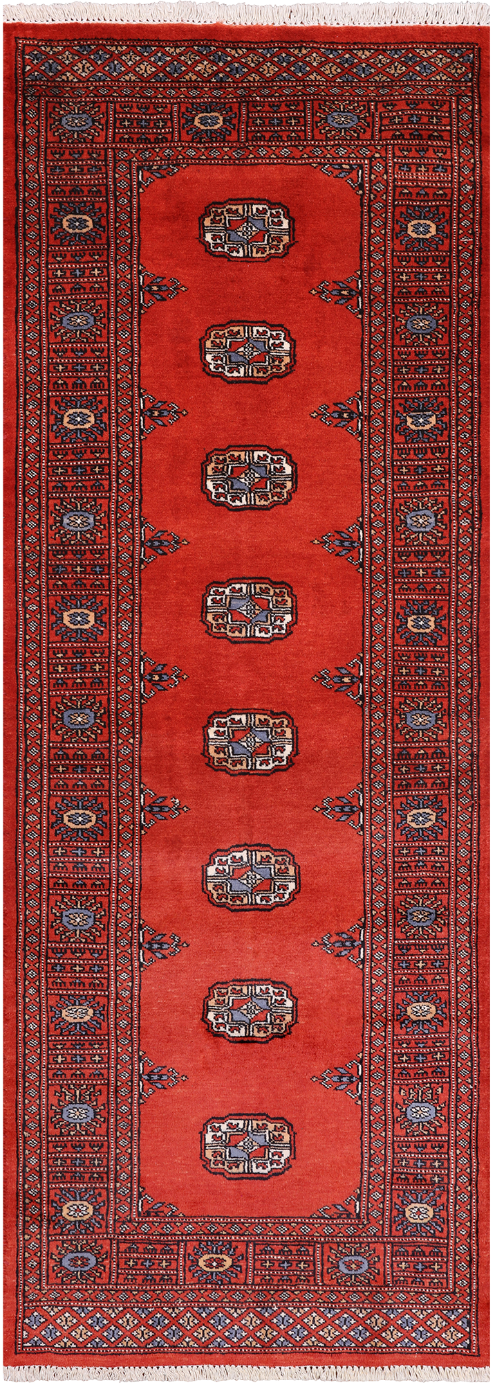 Rust Bokhara Hand-Knotted Wool Runner Rug - 2' 7" X 7' 4"