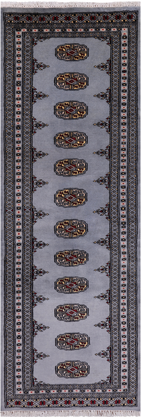 Grey Bokhara Handmade Wool Runner Rug - 2' 6" X 7' 5"