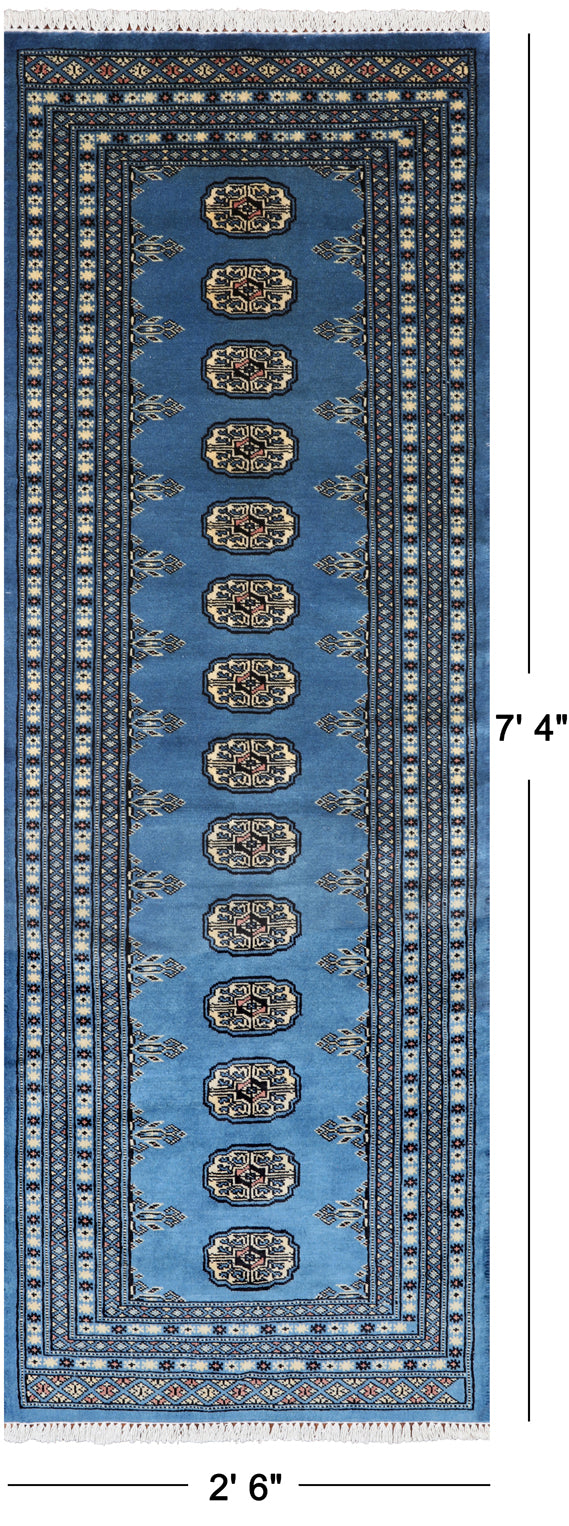 Blue Bokhara Handmade Wool Runner Rug - 2' 6" X 7' 4"