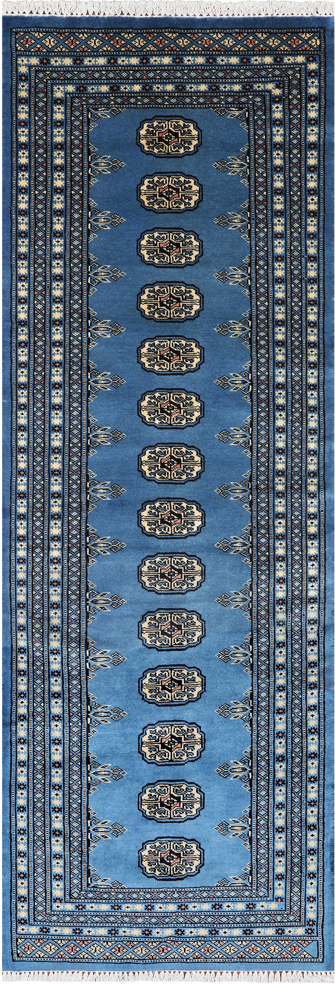 Blue Bokhara Handmade Wool Runner Rug - 2' 6" X 7' 4"