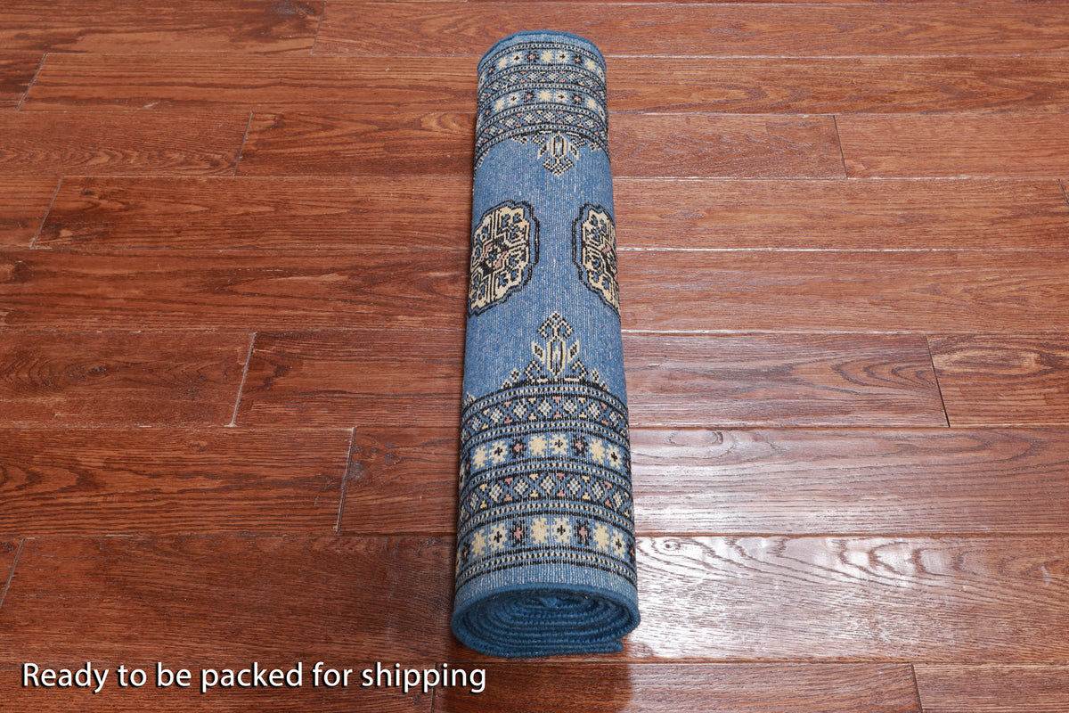 Blue Bokhara Handmade Wool Runner Rug - 2' 6" X 7' 4"