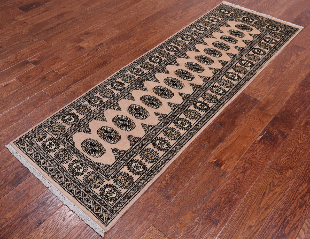 Ivory Bokhara Handmade Wool Runner Rug - 2' 6" X 7' 5"