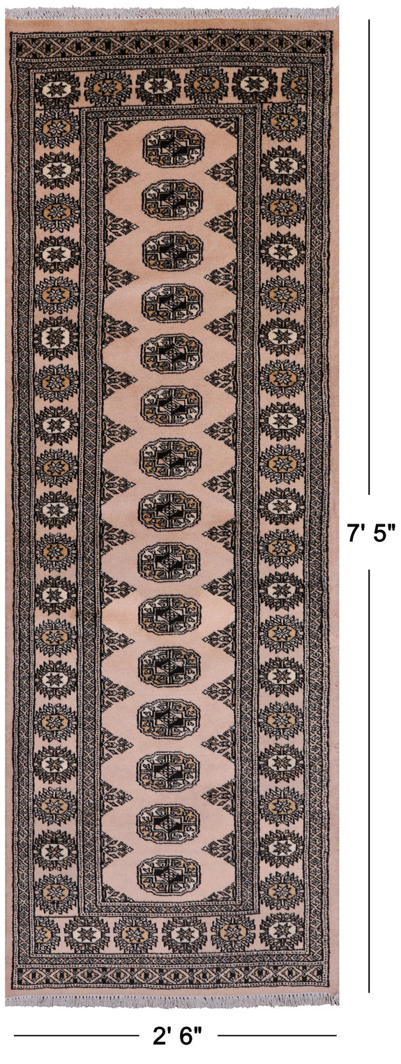 Ivory Bokhara Handmade Wool Runner Rug - 2' 6" X 7' 5"