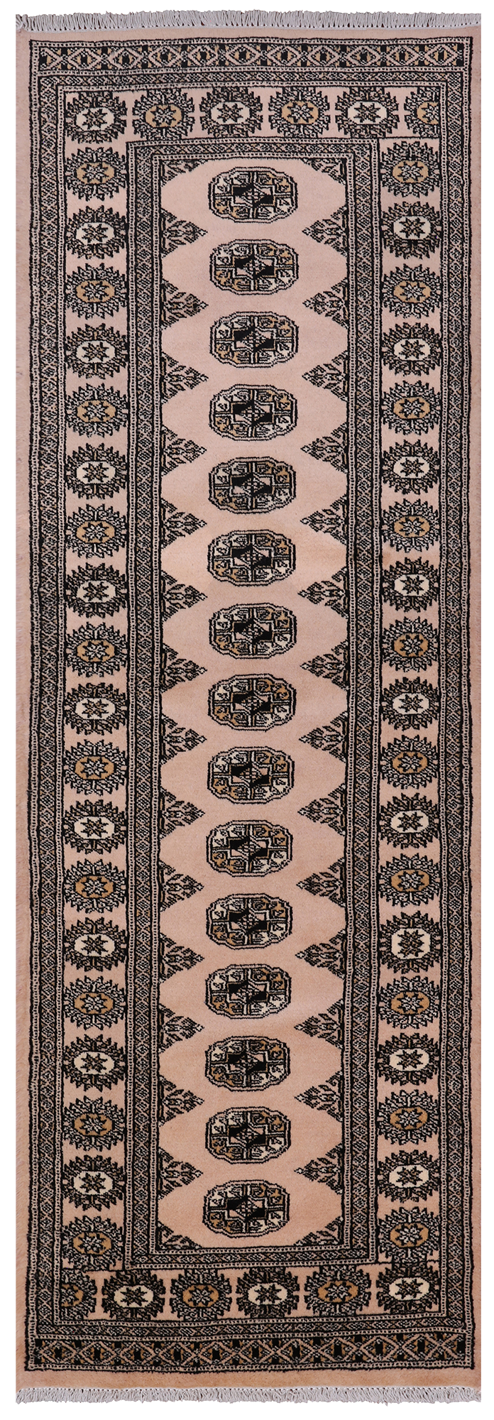 Ivory Bokhara Handmade Wool Runner Rug - 2' 6" X 7' 5"