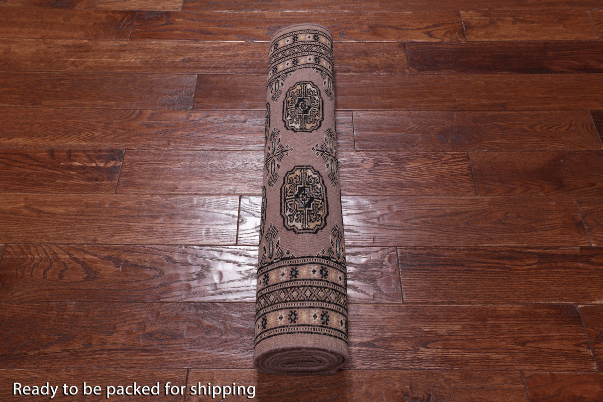 Light Brown Bokhara Handmade Wool Runner Rug - 2' 8" X 7' 1"