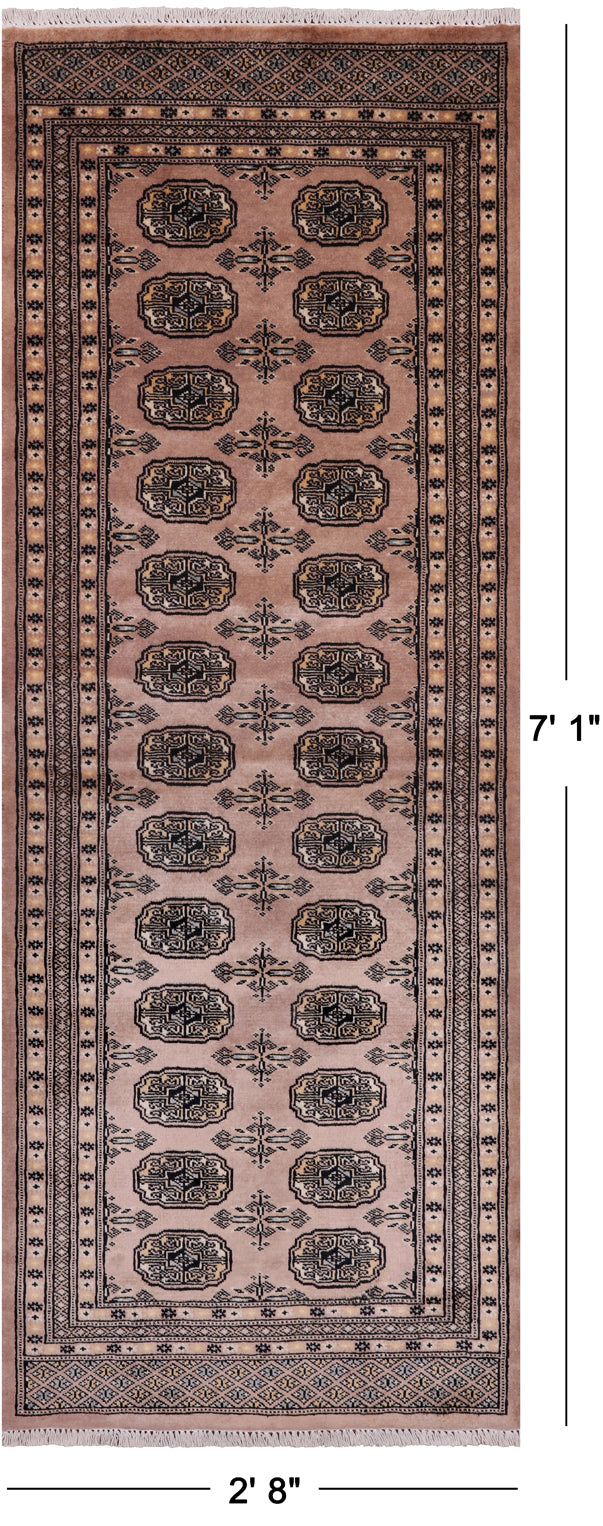 Light Brown Bokhara Handmade Wool Runner Rug - 2' 8" X 7' 1"