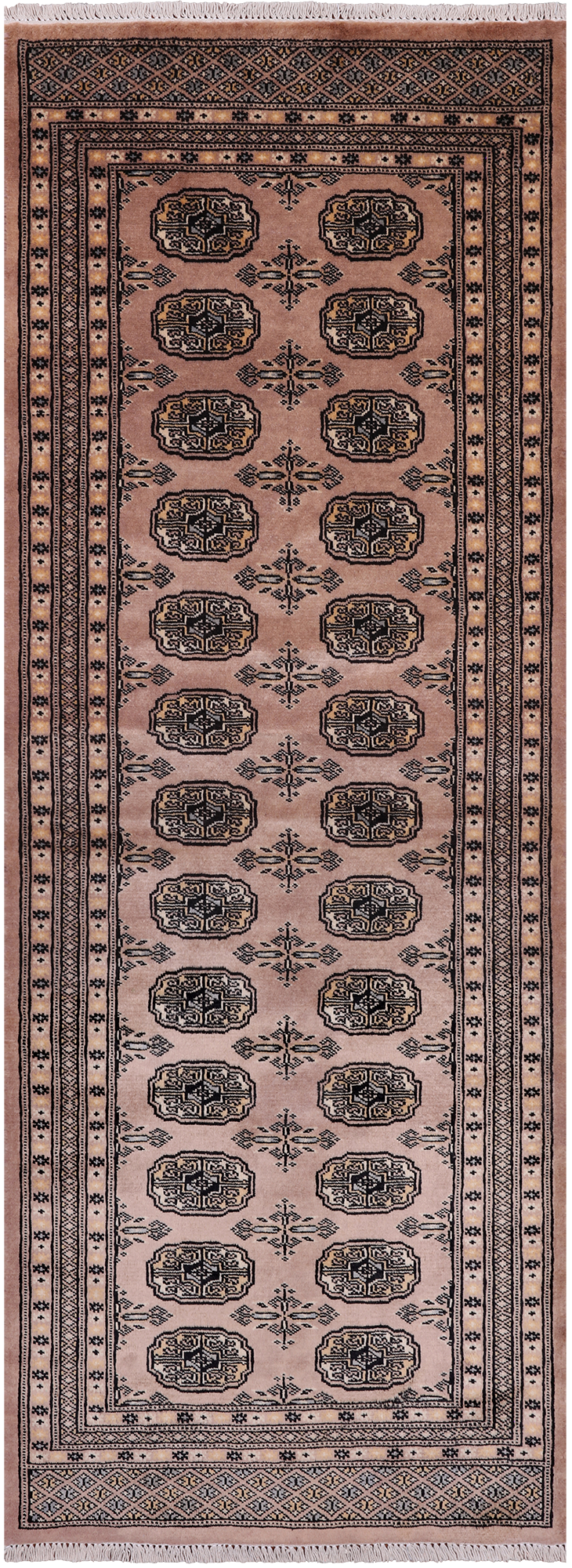Light Brown Bokhara Handmade Wool Runner Rug - 2' 8" X 7' 1"