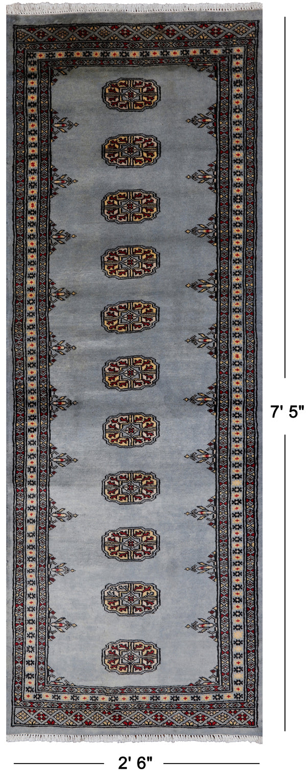 Grey Bokhara Hand Knotted Wool Runner Rug - 2' 6" X 7' 5"