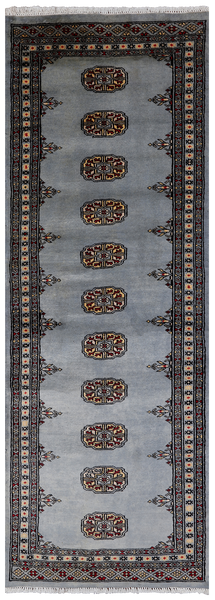 Grey Bokhara Hand Knotted Wool Runner Rug - 2' 6" X 7' 5"