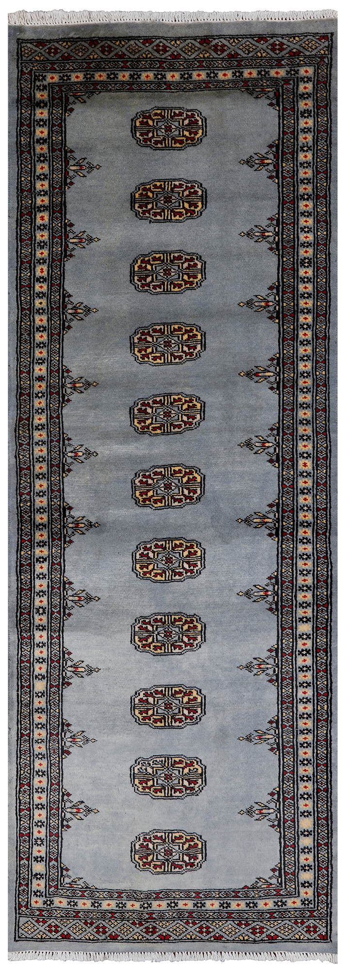 Grey Bokhara Hand Knotted Wool Runner Rug - 2' 6" X 7' 5"