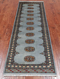 Grey Bokhara Hand Knotted Wool Runner Rug - 2' 6" X 7' 5"