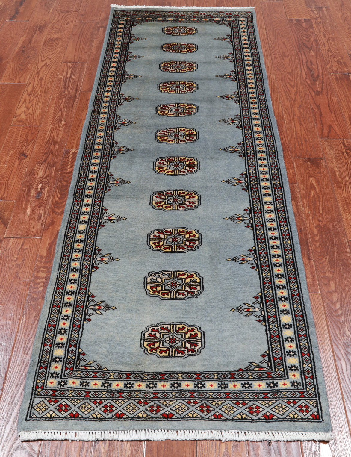 Grey Bokhara Hand Knotted Wool Runner Rug - 2' 6" X 7' 5"
