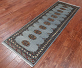 Grey Bokhara Hand Knotted Wool Runner Rug - 2' 6" X 7' 5"