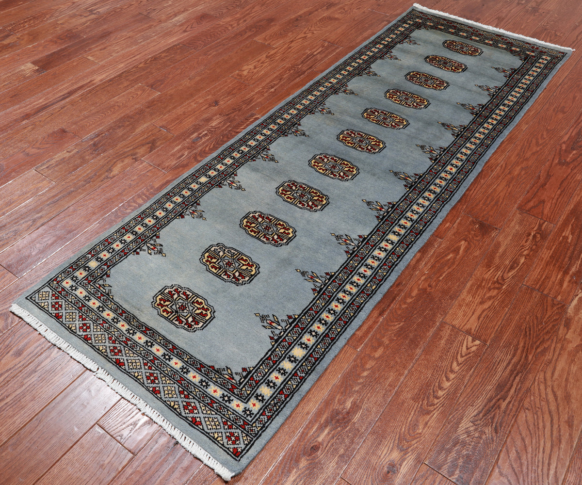 Grey Bokhara Hand Knotted Wool Runner Rug - 2' 6" X 7' 5"